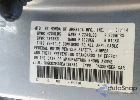 2014 Honda Accord Lx z USA, uszkodzony, nr VIN 1HGCR2E30EA136259